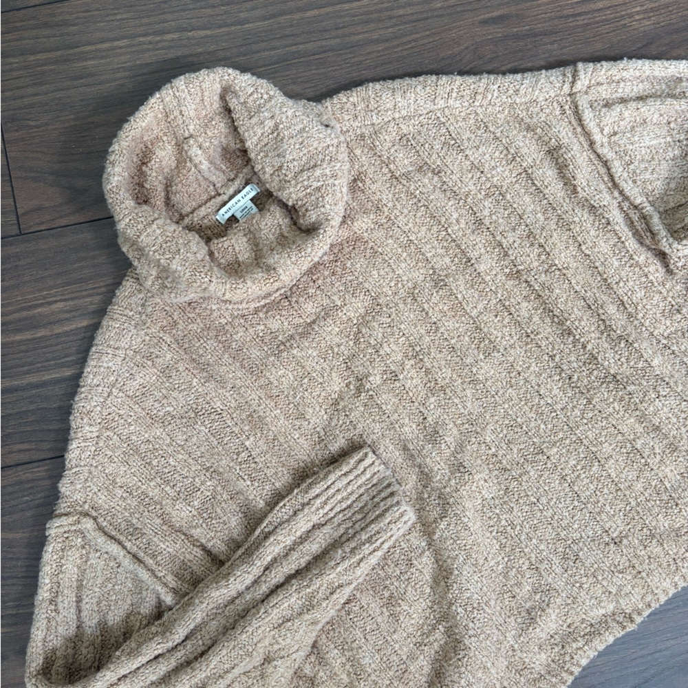 American Eagle Outfitters Tan Bouclé Turtleneck Sweater